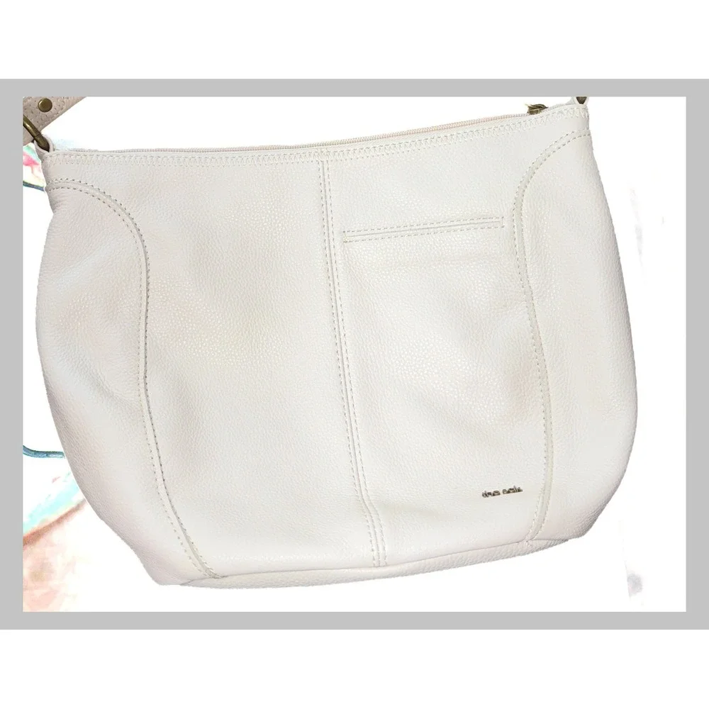 The Sak Cream Pebbled Leather Hobo Shoulder Bag Embossed Floral Off White